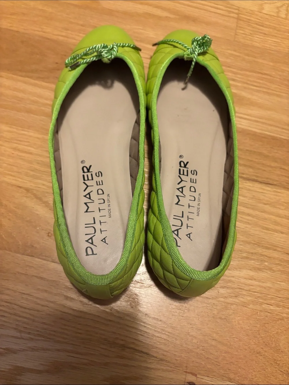 Paul Mayer Bright Lime Quilted Bow Ballet Flats